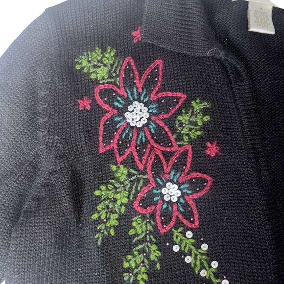 Draper’s and Damon’s cardigan Jacket Black Poinsettia Embroidered Sz M - Picture 6 of 8